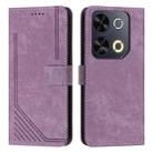 For itel P65 Skin Feel Stripe Pattern Leather Phone Case with Lanyard(Purple) - 1