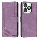 For itel A50 Skin Feel Stripe Pattern Leather Phone Case with Lanyard(Purple) - 1