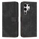 For itel S25 Ultra Skin Feel Stripe Pattern Leather Phone Case with Lanyard(Black) - 1