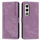 For itel S25 Skin Feel Stripe Pattern Leather Phone Case with Lanyard(Purple) - 1