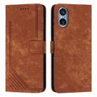 For Sony Xperia 5 V Skin Feel Stripe Pattern Leather Phone Case with Lanyard(Brown) - 1