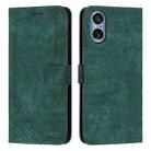 For Sony Xperia 5 V Skin Feel Stripe Pattern Leather Phone Case with Lanyard(Green) - 1