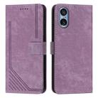 For Sony Xperia 5 V Skin Feel Stripe Pattern Leather Phone Case with Lanyard(Purple) - 1