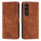 For Sony Xperia 1 VI Skin Feel Stripe Pattern Leather Phone Case with Lanyard(Brown) - 1