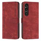 For Sony Xperia 1 VI Skin Feel Stripe Pattern Leather Phone Case with Lanyard(Red) - 1