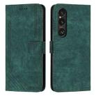 For Sony Xperia 1 VI Skin Feel Stripe Pattern Leather Phone Case with Lanyard(Green) - 1