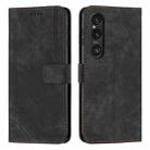 For Sony Xperia 1 VI Skin Feel Stripe Pattern Leather Phone Case with Lanyard(Black) - 1