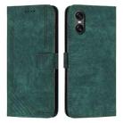 For Sony Xperia 10 VI Skin Feel Stripe Pattern Leather Phone Case with Lanyard(Green) - 1