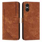 For Sony Xperia 5 VI Skin Feel Stripe Pattern Leather Phone Case with Lanyard(Brown) - 1