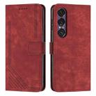 For Sony Xperia 1 VII Skin Feel Stripe Pattern Leather Phone Case with Lanyard(Red) - 1