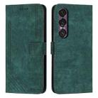 For Sony Xperia 1 VII Skin Feel Stripe Pattern Leather Phone Case with Lanyard(Green) - 1