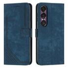 For Sony Xperia 1 VII Skin Feel Stripe Pattern Leather Phone Case with Lanyard(Blue) - 1