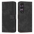For Sony Xperia 1 VII Skin Feel Stripe Pattern Leather Phone Case with Lanyard(Black) - 1
