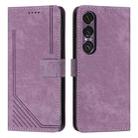 For Sony Xperia 1 VII Skin Feel Stripe Pattern Leather Phone Case with Lanyard(Purple) - 1