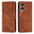 For vivo Y17s Skin Feel Stripe Pattern Leather Phone Case with Lanyard(Brown) - 1