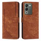 For vivo Y200 Skin Feel Stripe Pattern Leather Phone Case with Lanyard(Brown) - 1