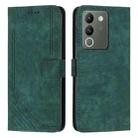 For vivo Y200 Skin Feel Stripe Pattern Leather Phone Case with Lanyard(Green) - 1