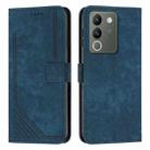 For vivo Y200 Skin Feel Stripe Pattern Leather Phone Case with Lanyard(Blue) - 1