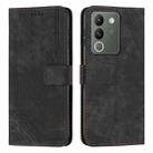 For vivo Y200 Skin Feel Stripe Pattern Leather Phone Case with Lanyard(Black) - 1