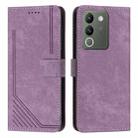 For vivo Y200 Skin Feel Stripe Pattern Leather Phone Case with Lanyard(Purple) - 1
