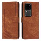 For vivo S18 / S18 Pro Skin Feel Stripe Pattern Leather Phone Case with Lanyard(Brown) - 1