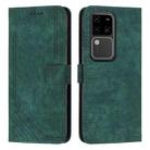 For vivo S18 / S18 Pro Skin Feel Stripe Pattern Leather Phone Case with Lanyard(Green) - 1