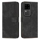 For vivo S18 / S18 Pro Skin Feel Stripe Pattern Leather Phone Case with Lanyard(Black) - 1