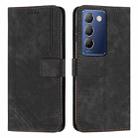 For vivo Y100 IDN Skin Feel Stripe Pattern Leather Phone Case with Lanyard(Black) - 1