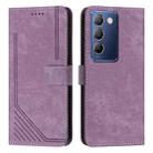 For vivo Y100 IDN Skin Feel Stripe Pattern Leather Phone Case with Lanyard(Purple) - 1