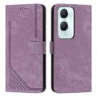 For vivo Y03 / Y18 / Y18e Skin Feel Stripe Pattern Leather Phone Case with Lanyard(Purple) - 1