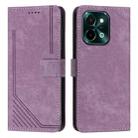 For vivo Y28 4G Skin Feel Stripe Pattern Leather Phone Case with Lanyard(Purple) - 1