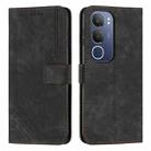 For vivo Y19s Skin Feel Stripe Pattern Leather Phone Case with Lanyard(Black) - 1