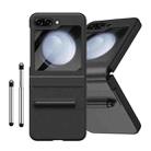 For Samsung Galaxy Z Flip5 Integrated PU + PC Full Coverage Phone Case with Pen/Pen Slots(Black) - 1