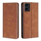 For Motorola Moto G24 4G Skin Feel Magnetic Leather Phone Case(Light Brown) - 1