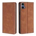 For Motorola Moto G34 5G Skin Feel Magnetic Leather Phone Case(Light Brown) - 1