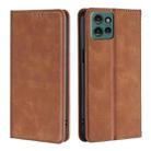For Motorola Edge 50 5G Skin Feel Magnetic Leather Phone Case(Light Brown) - 1