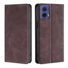 For Motorola Moto G85 5G Skin Feel Magnetic Leather Phone Case(Dark Brown) - 1