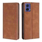 For Motorola Moto G85 5G Skin Feel Magnetic Leather Phone Case(Light Brown) - 1