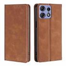 For Motorola Edge 50 Pro 5G Skin Feel Magnetic Leather Phone Case(Light Brown) - 1