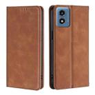 For Motorola Moto G 5G 2024 Skin Feel Magnetic Leather Phone Case(Light Brown) - 1