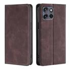 For Motorola Edge 50 Neo 5G Skin Feel Magnetic Leather Phone Case(Dark Brown) - 1