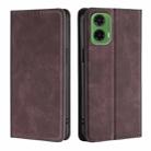 For Motorola Moto G35 5G Skin Feel Magnetic Leather Phone Case(Dark Brown) - 1