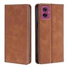 For Motorola Moto G55 5G Skin Feel Magnetic Leather Phone Case(Light Brown) - 1