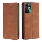 For OPPO Reno11 F 5G Skin Feel Magnetic Leather Phone Case(Light Brown) - 1