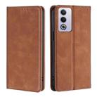 For OPPO A3 Pro 5G India Skin Feel Magnetic Leather Phone Case(Light Brown) - 1