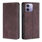 For OPPO A3 5G India Skin Feel Magnetic Leather Phone Case(Dark Brown) - 1