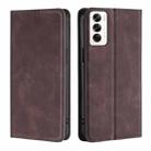 For OPPO Reno12 5G Global Skin Feel Magnetic Leather Phone Case(Dark Brown) - 1