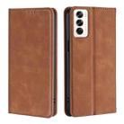 For OPPO Reno12 5G Global Skin Feel Magnetic Leather Phone Case(Light Brown) - 1