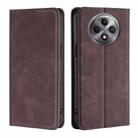 For OPPO Reno12 F 5G Skin Feel Magnetic Leather Phone Case(Dark Brown) - 1