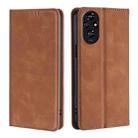 For Honor 200 5G Skin Feel Magnetic Leather Phone Case(Light Brown) - 1